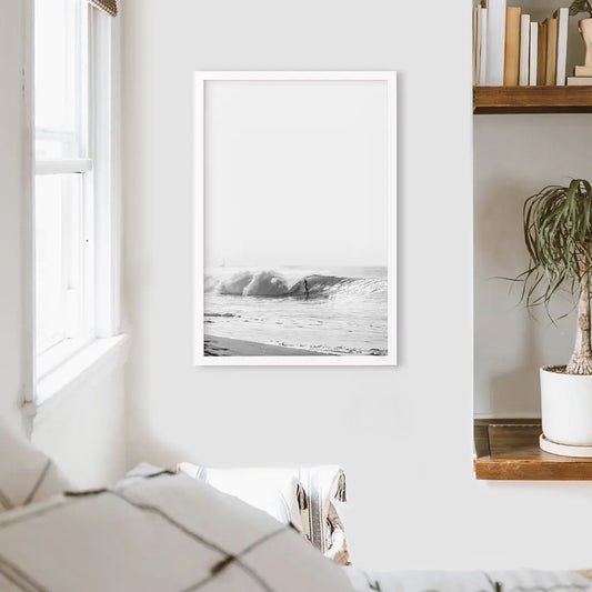 Black and White Boho Surfer Print - Tropical Coastal Wall Art