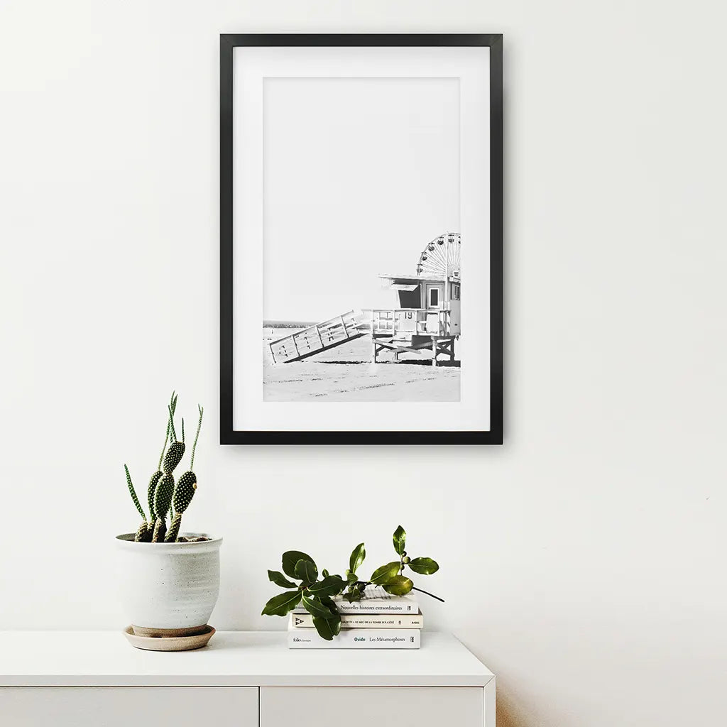 Black White California Beach Wall Art, Ferris Wheel