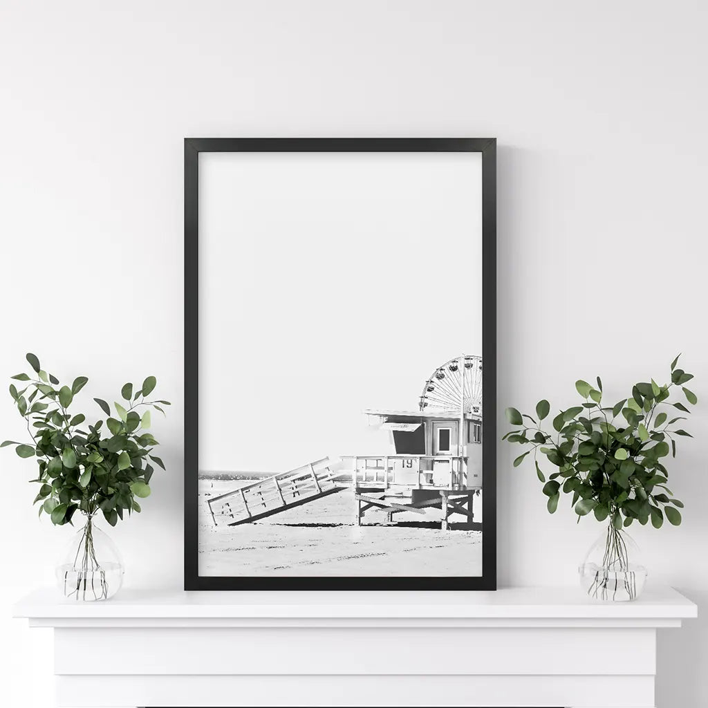 Black White California Beach Wall Art, Ferris Wheel
