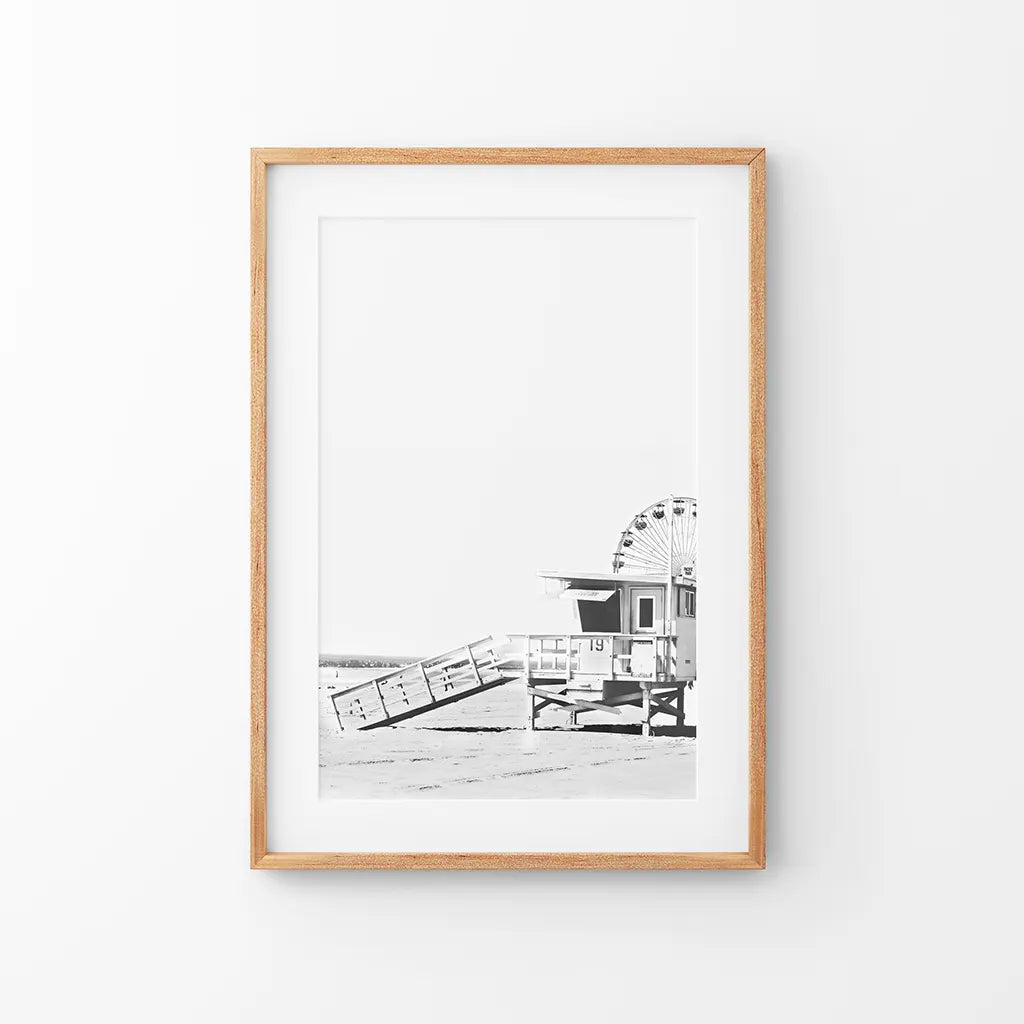 Black White California Beach Wall Art, Ferris Wheel