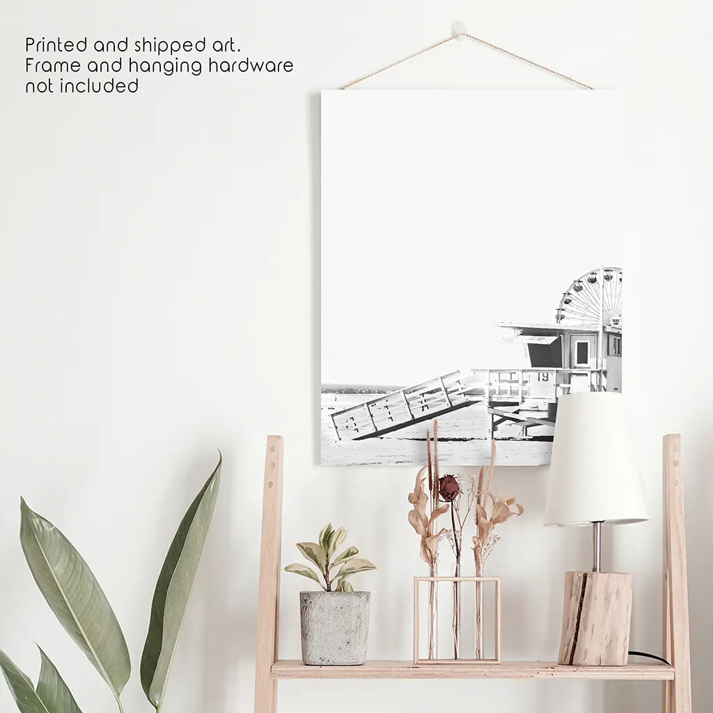 Black White California Beach Wall Art, Ferris Wheel