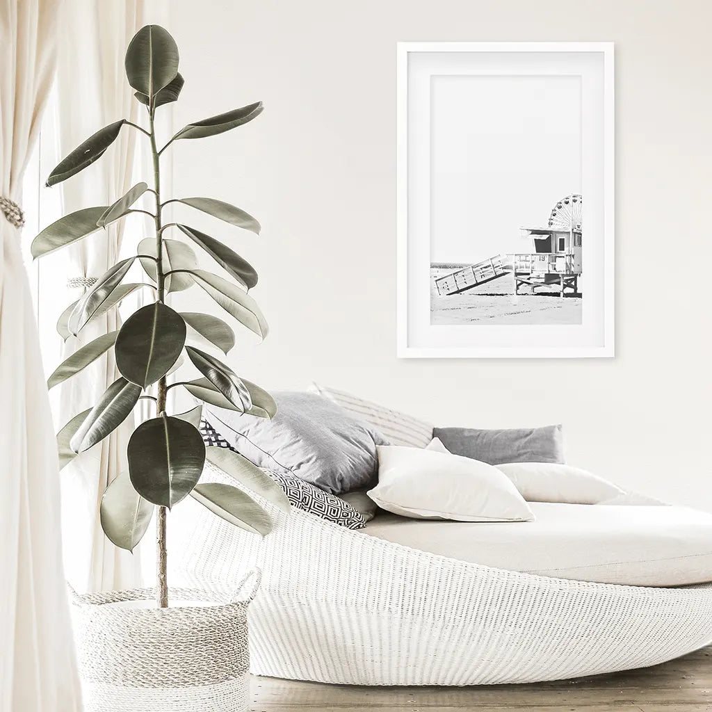 Black White California Beach Wall Art, Ferris Wheel