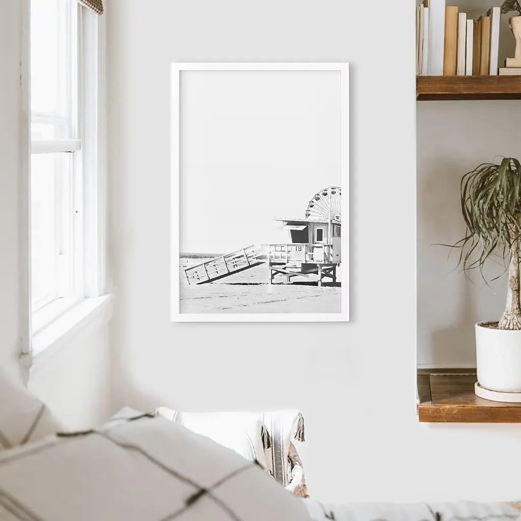 Black White California Beach Wall Art, Ferris Wheel