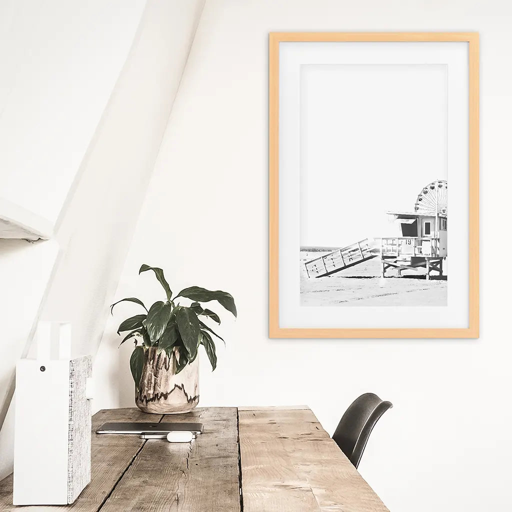Black White California Beach Wall Art, Ferris Wheel