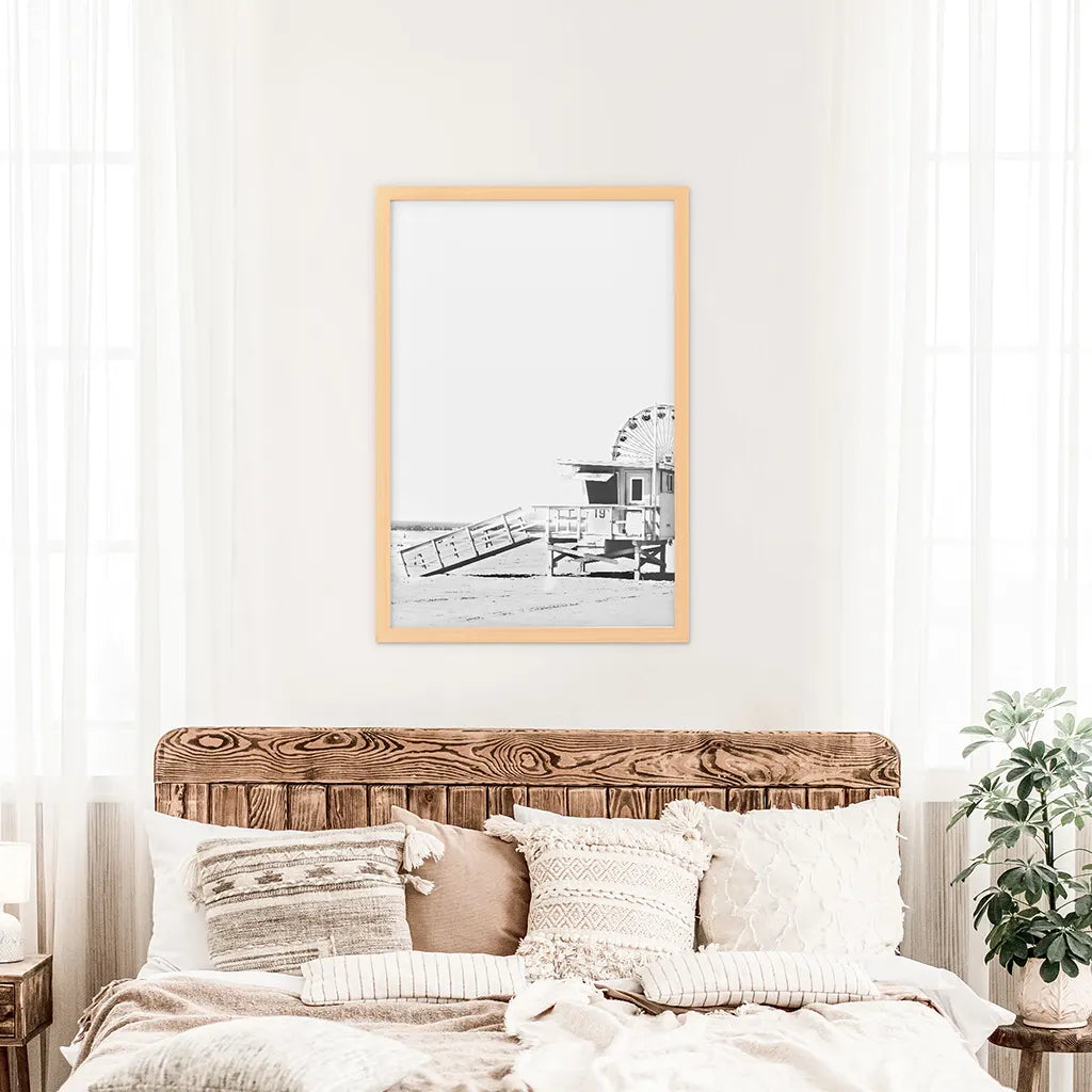 Black White California Beach Wall Art, Ferris Wheel