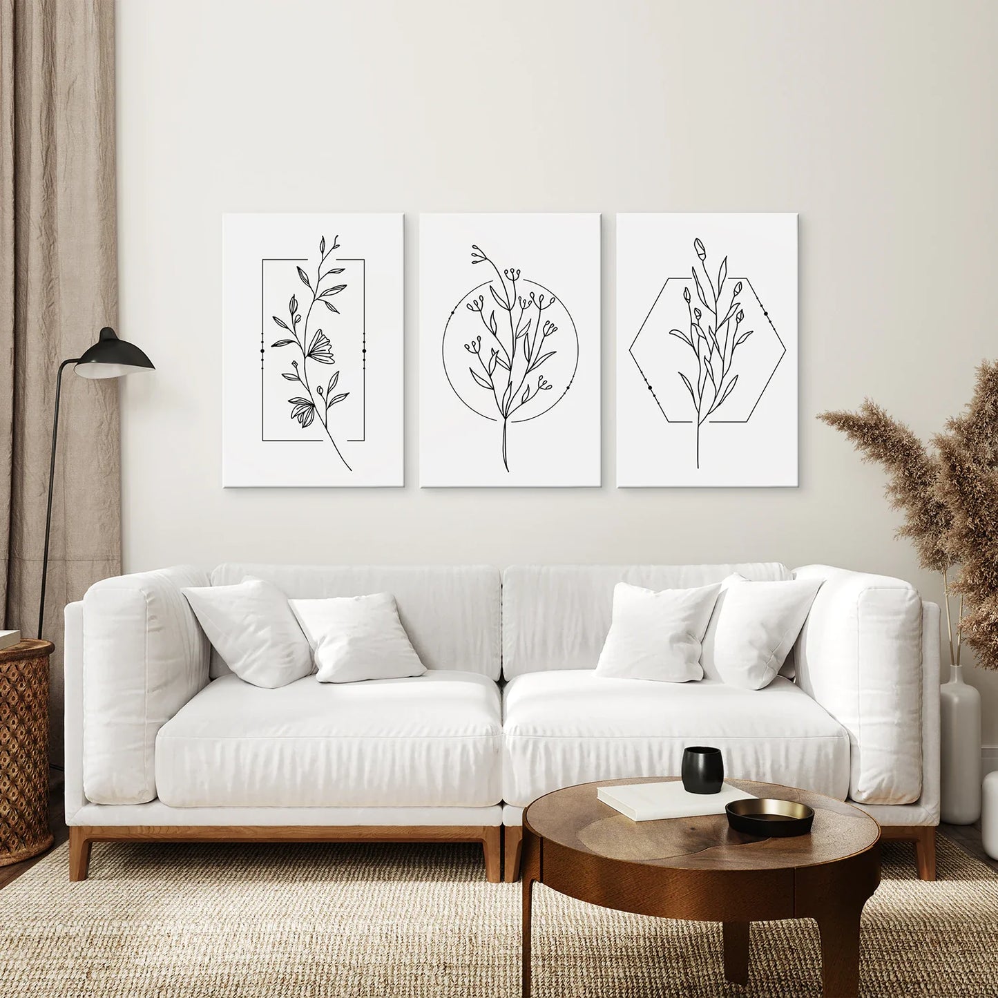 Minimal Flower Line Art Set of 3, Black White Floral