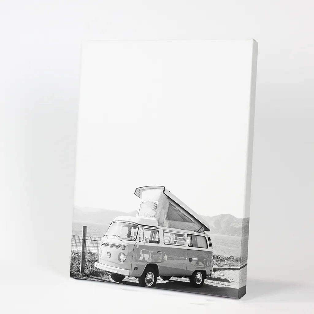 Black and White Hipster Van Poster - Desert Travel Art