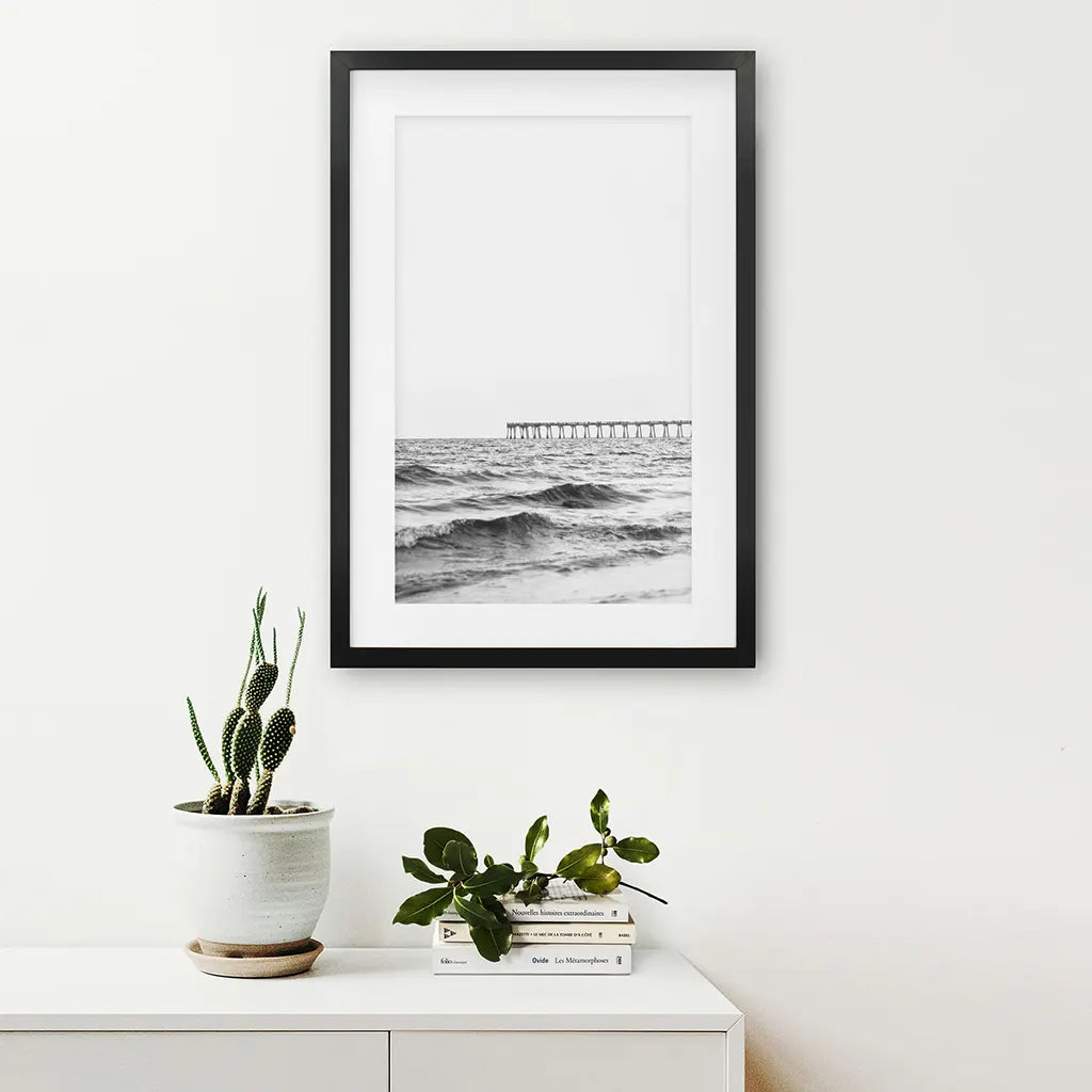 Black and White Beach Pier Poster - Minimalist Coastal Art