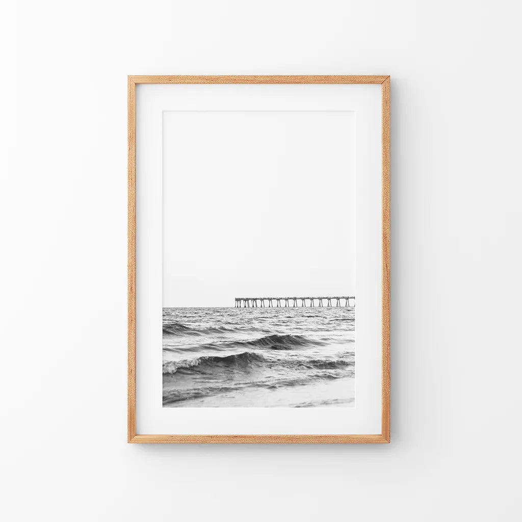 Black and White Beach Pier Poster - Minimalist Coastal Art