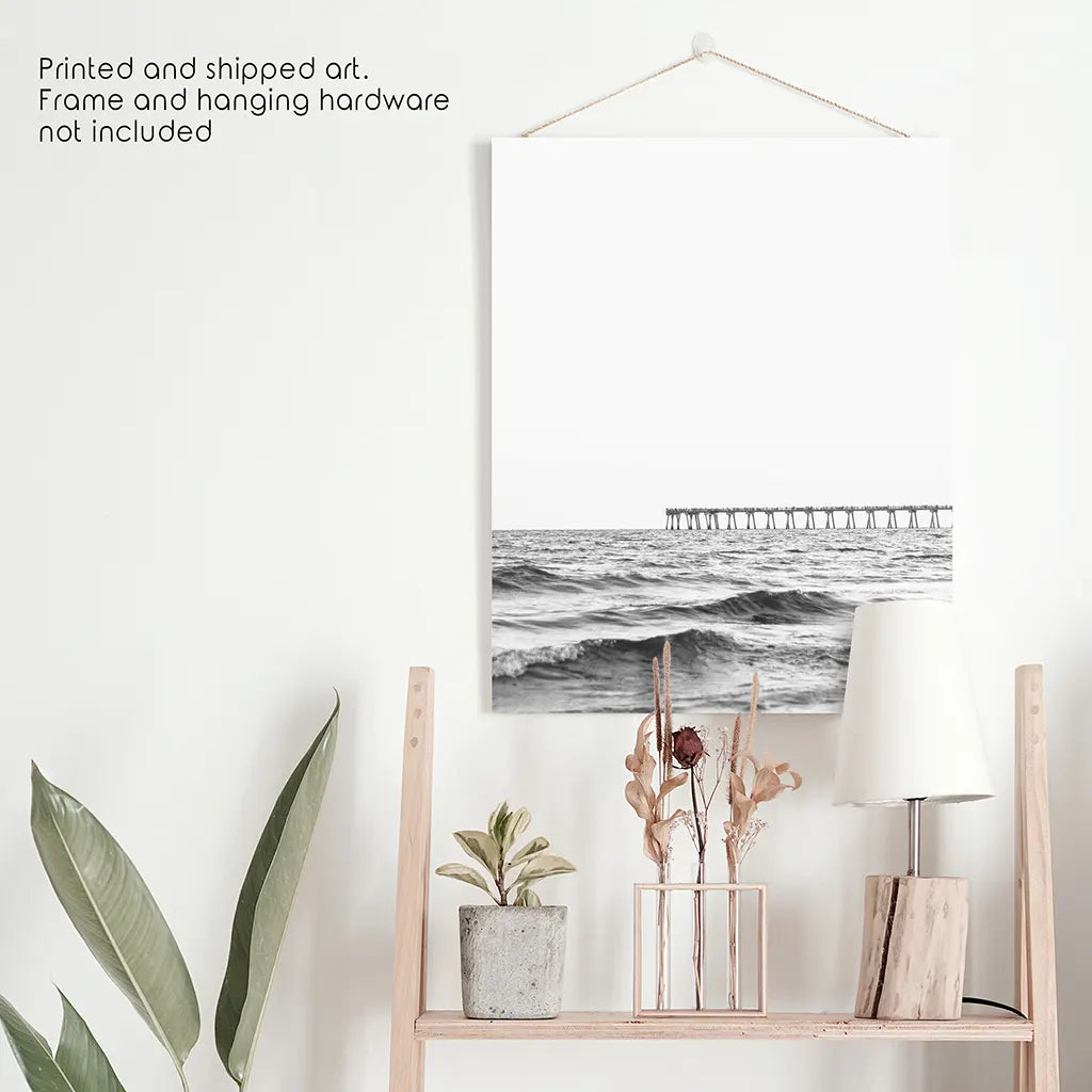 Black and White Beach Pier Poster - Minimalist Coastal Art