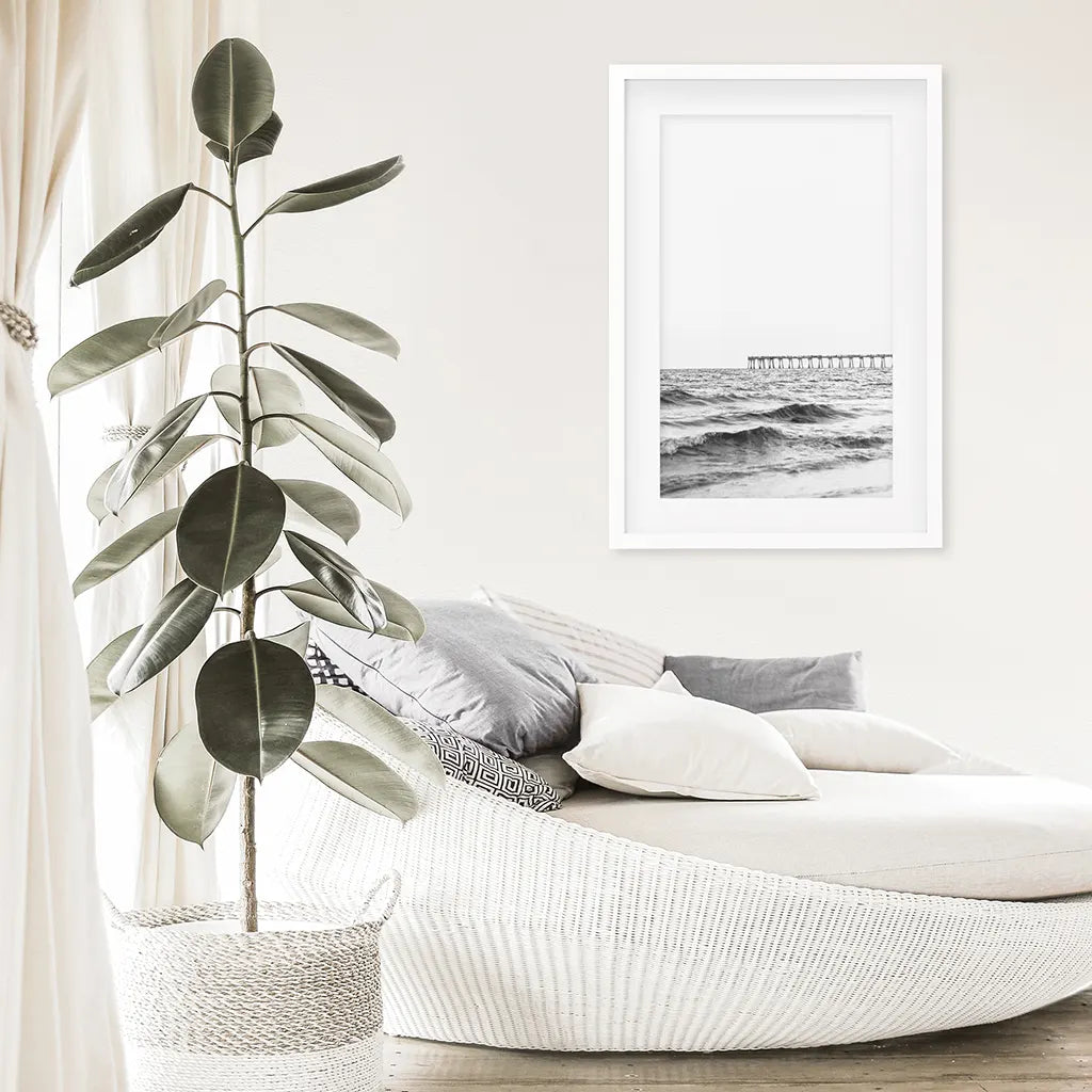 Black and White Beach Pier Poster - Minimalist Coastal Art