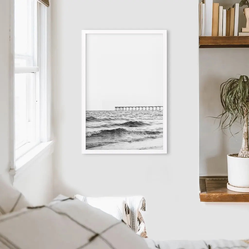 Black and White Beach Pier Poster - Minimalist Coastal Art