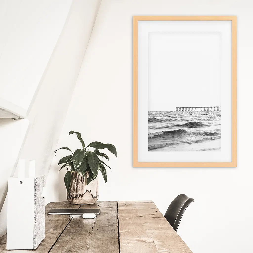 Black and White Beach Pier Poster - Minimalist Coastal Art