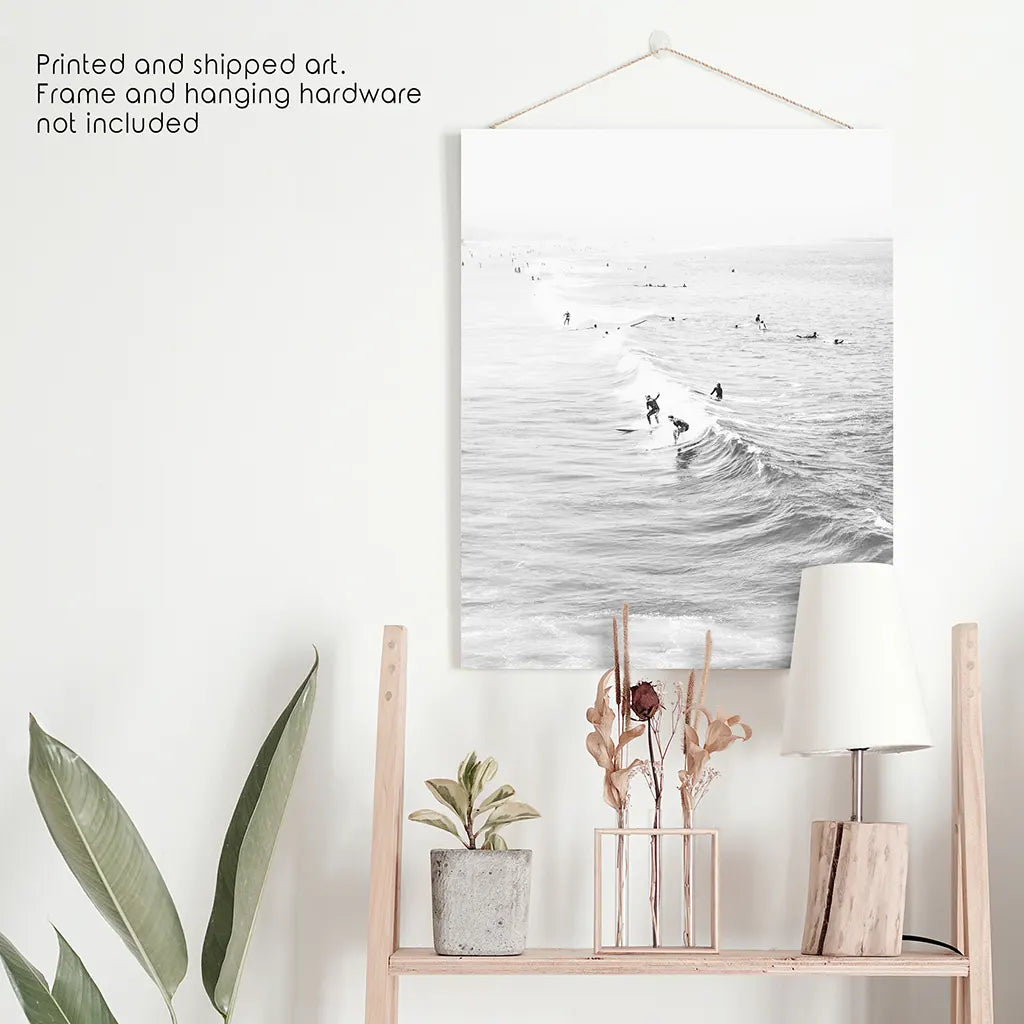 Black and White Surfers on the Waves - Coastal Wall Art