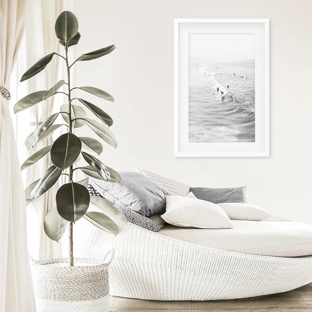 Black and White Surfers on the Waves - Coastal Wall Art