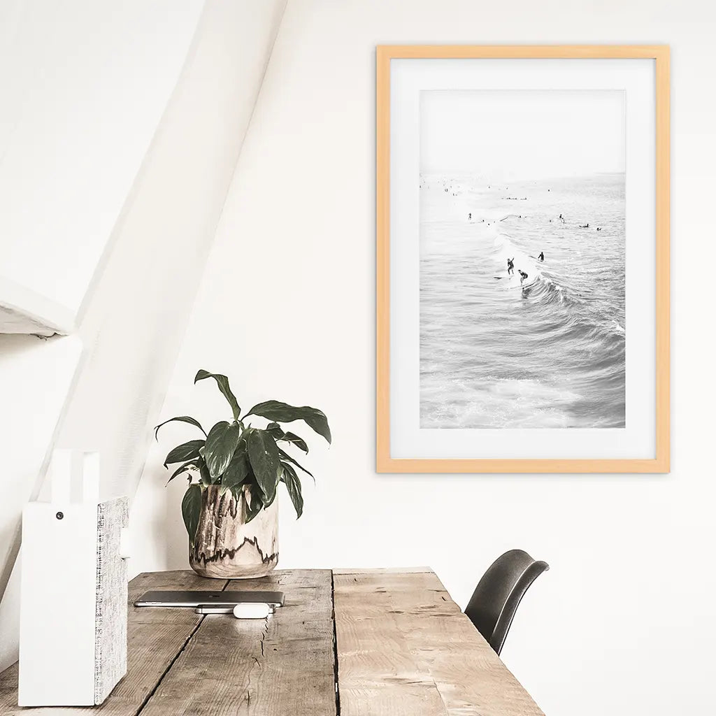 Black and White Surfers on the Waves - Coastal Wall Art
