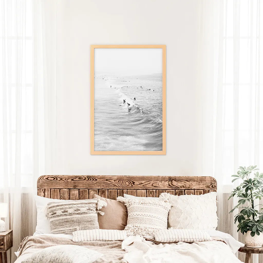 Black and White Surfers on the Waves - Coastal Wall Art