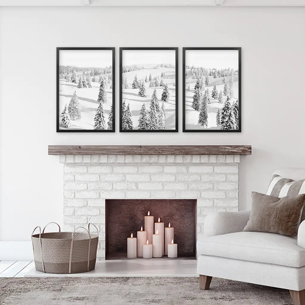 Black and White Winter Forest Wall Art Set of 3