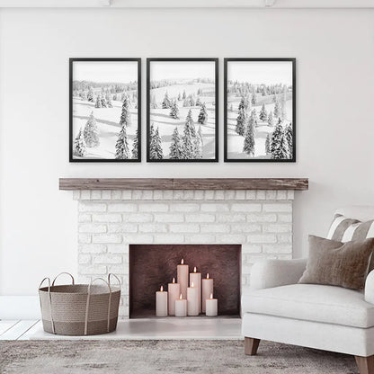 Black and White Winter Forest Wall Art Set of 3
