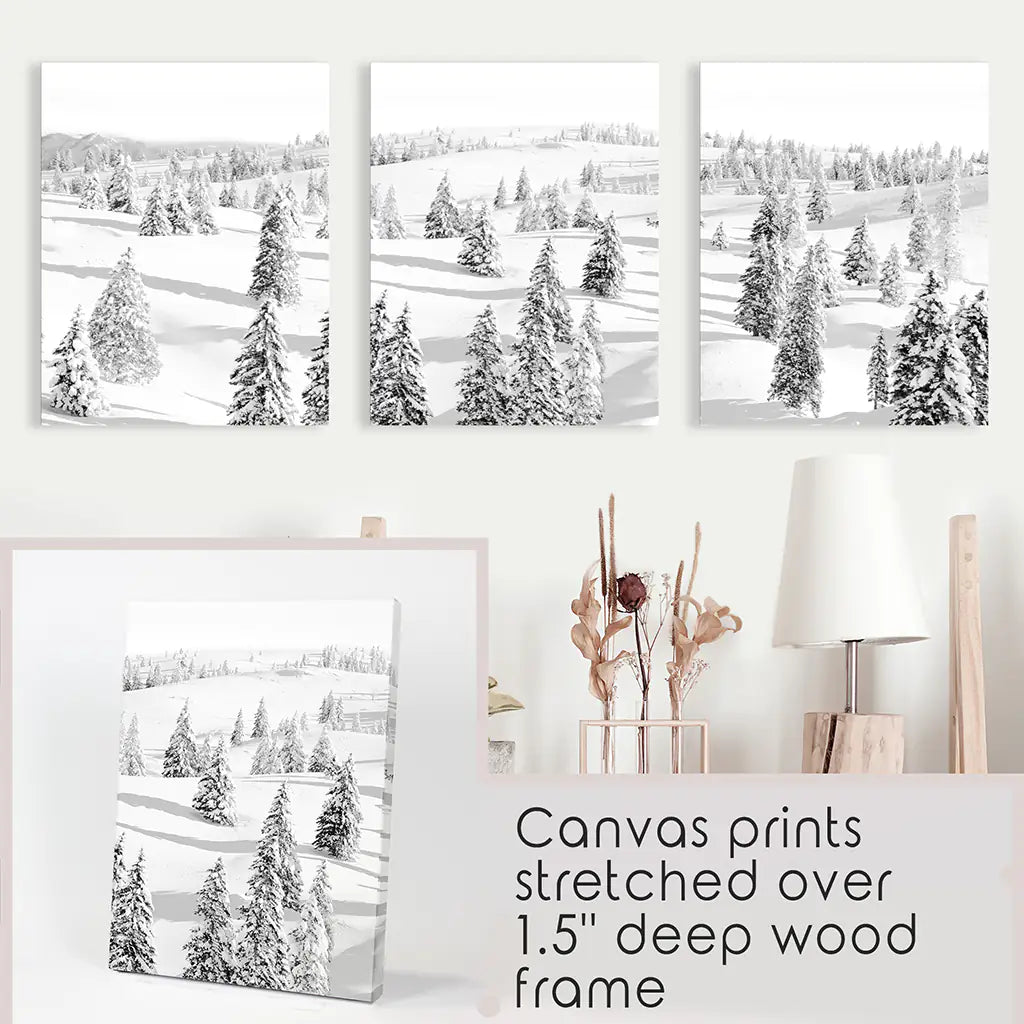 Black and White Winter Forest Wall Art Set of 3