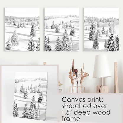 Black and White Winter Forest Wall Art Set of 3