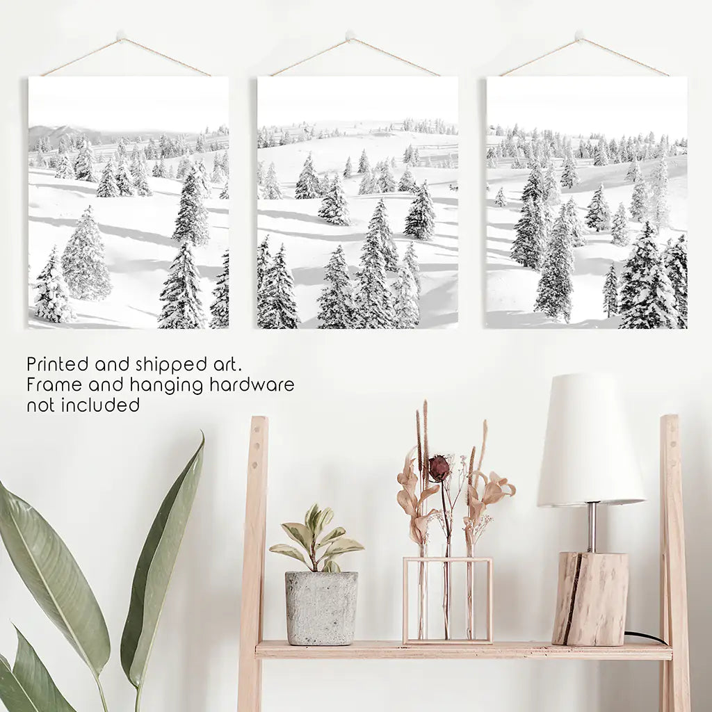 Black and White Winter Forest Wall Art Set of 3