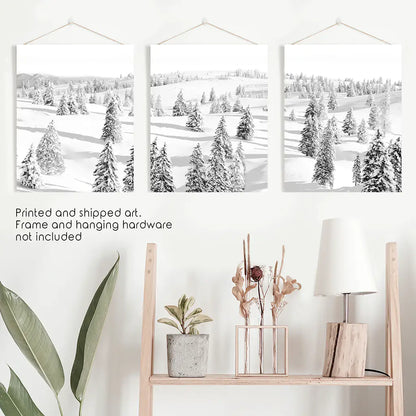 Black and White Winter Forest Wall Art Set of 3