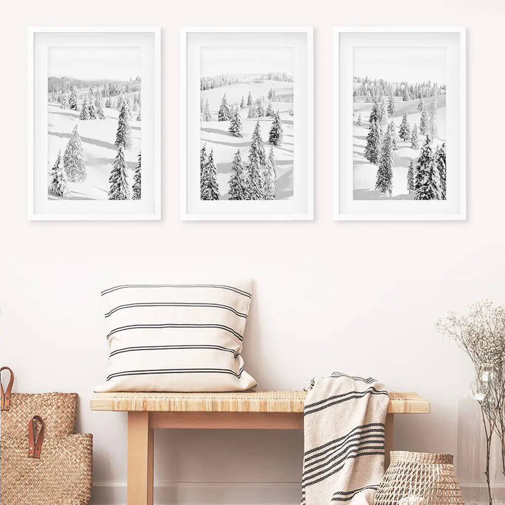 Black and White Winter Forest Wall Art Set of 3