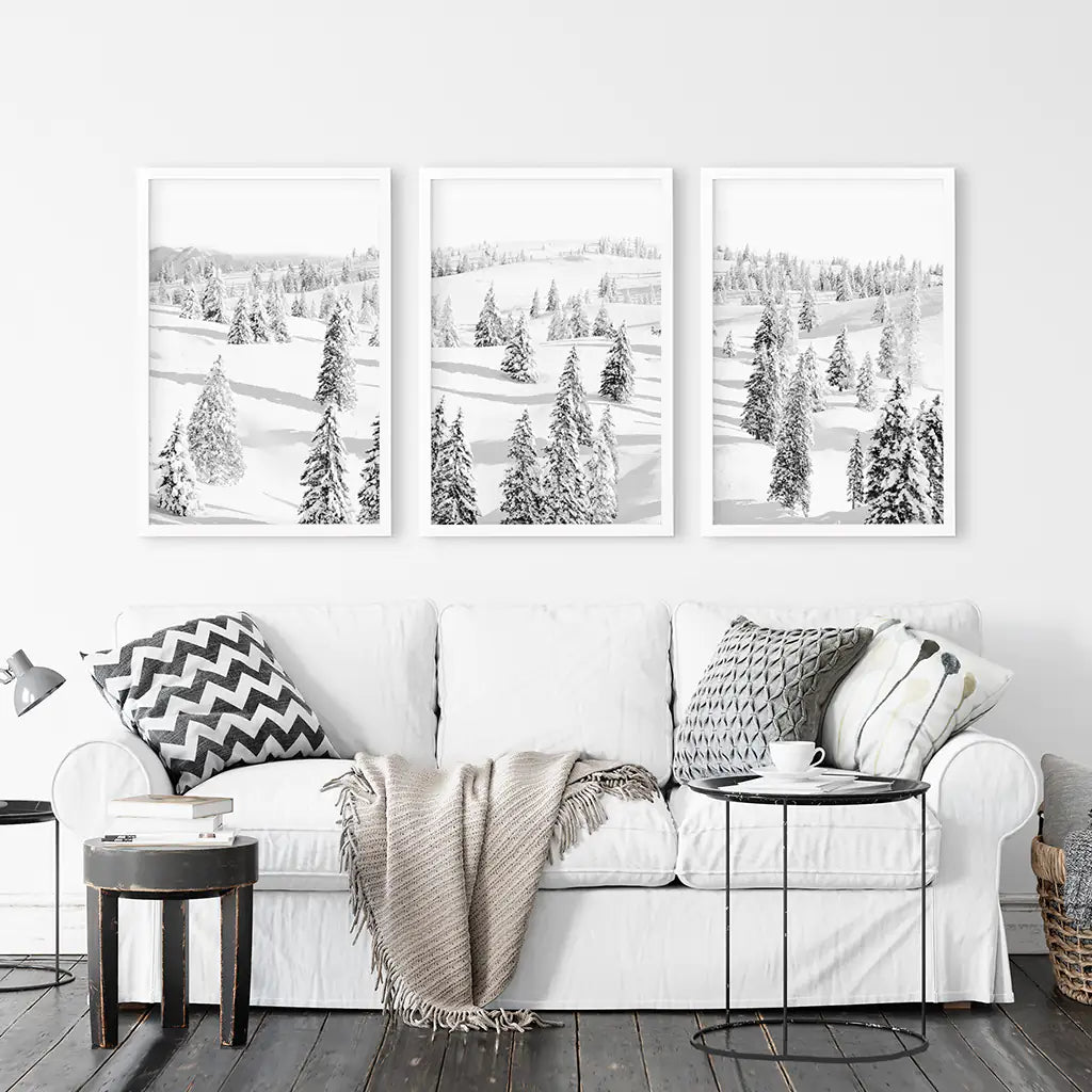 Black and White Winter Forest Wall Art Set of 3