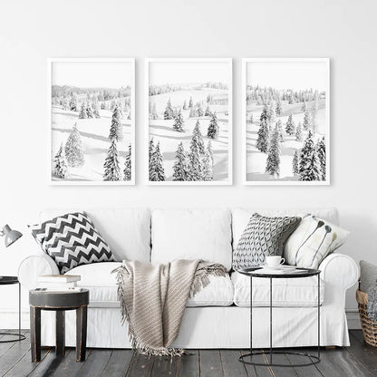 Black and White Winter Forest Wall Art Set of 3