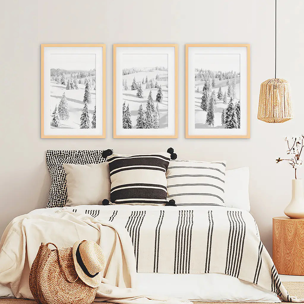 Black and White Winter Forest Wall Art Set of 3