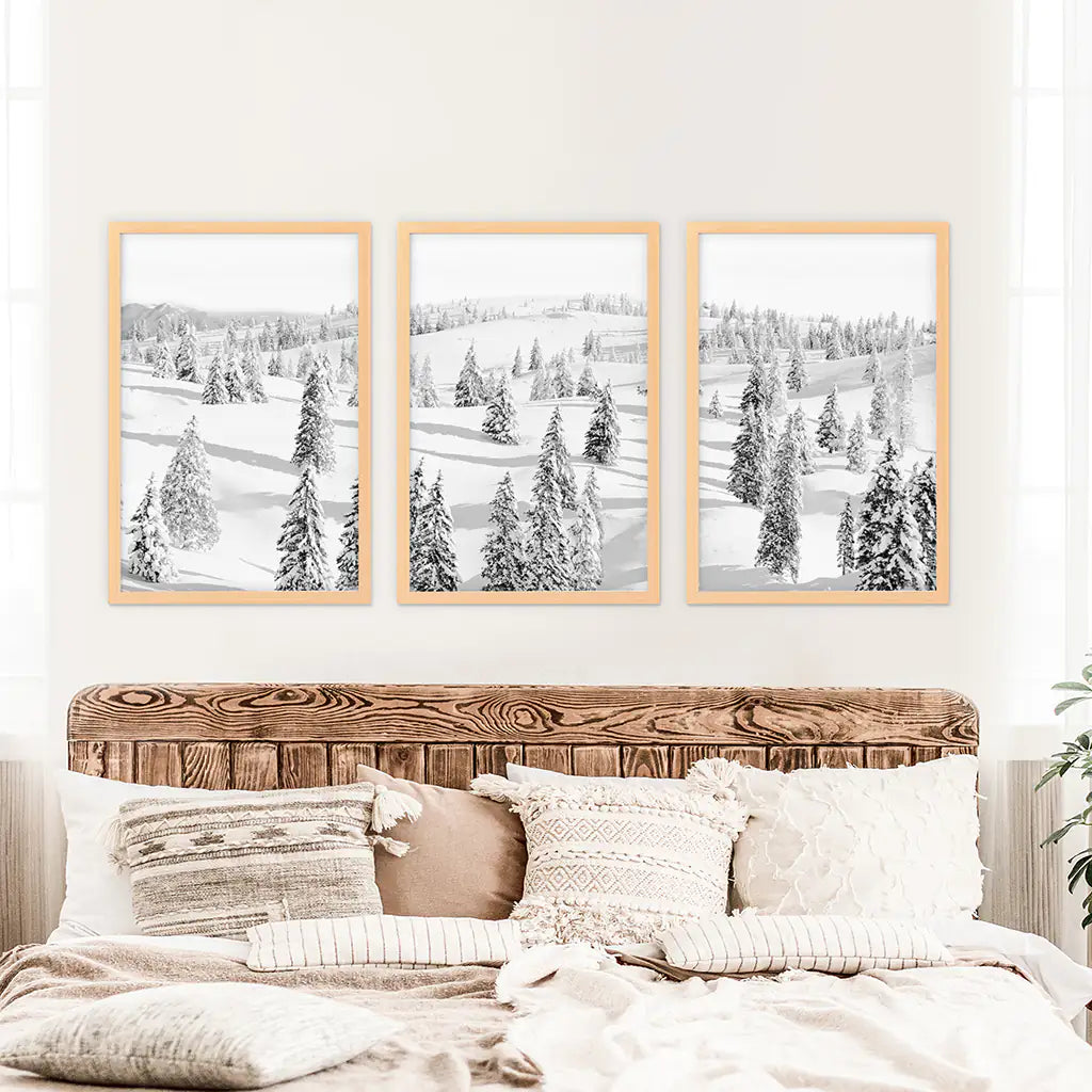 Black and White Winter Forest Wall Art Set of 3