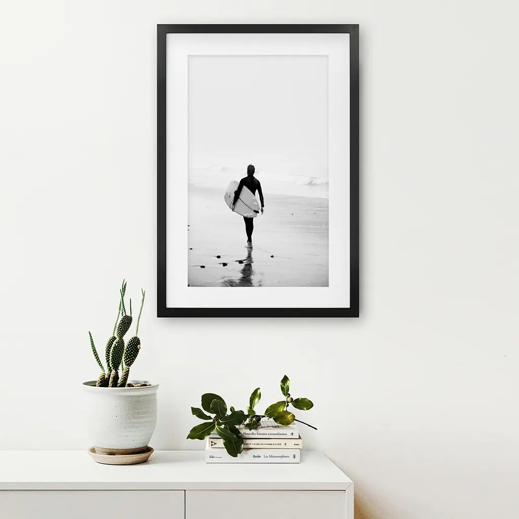 Black and White Surfer Photo - Coastal Wall Art Print