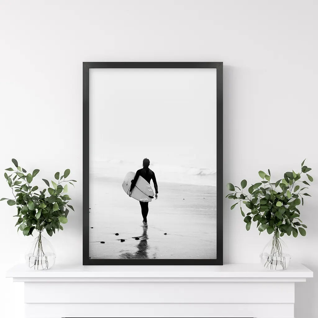 Black and White Surfer Photo - Coastal Wall Art Print