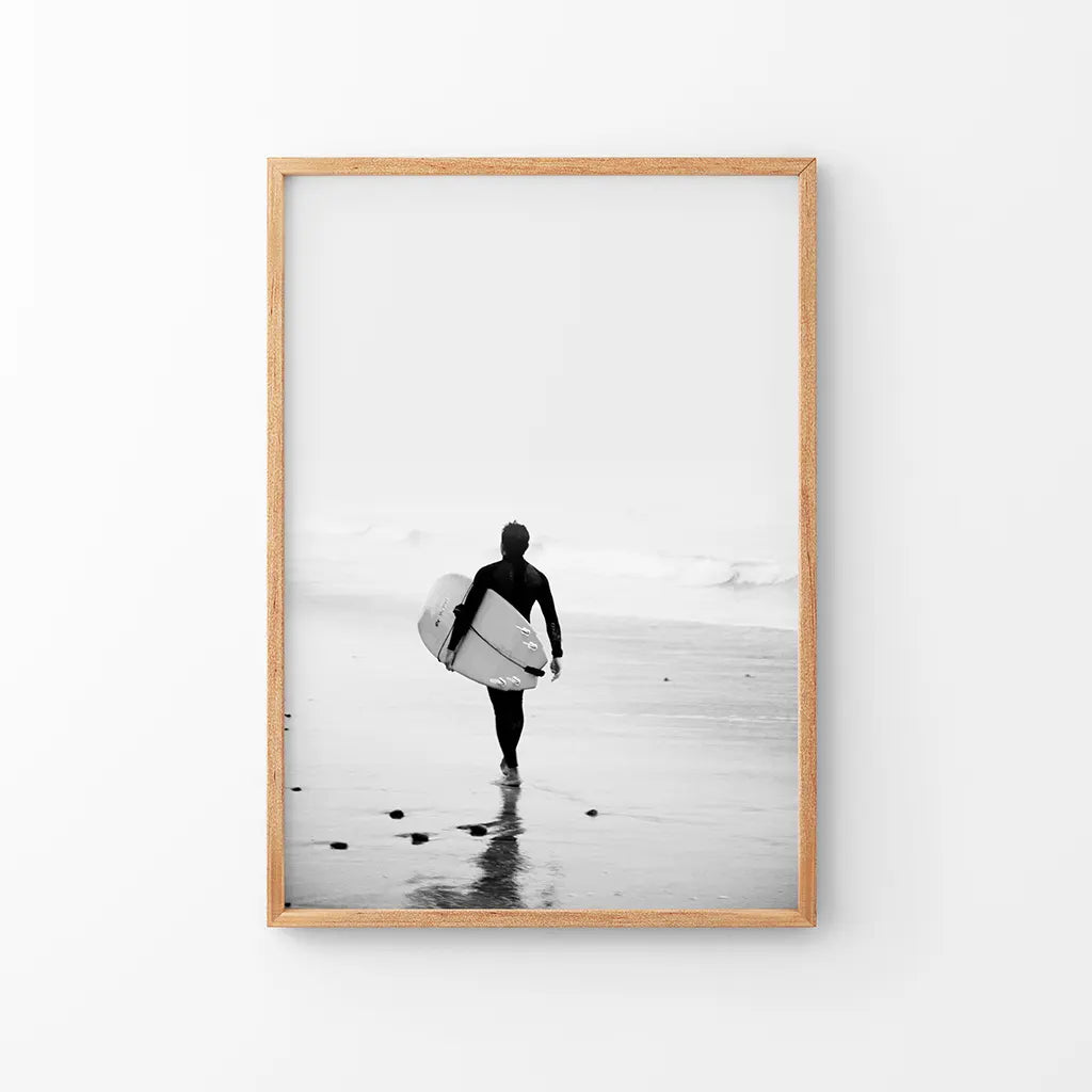 Black and White Surfer Photo - Coastal Wall Art Print