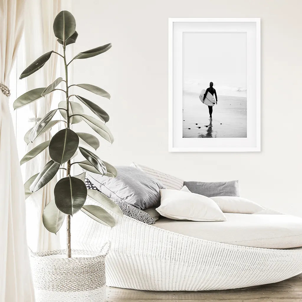Black and White Surfer Photo - Coastal Wall Art Print