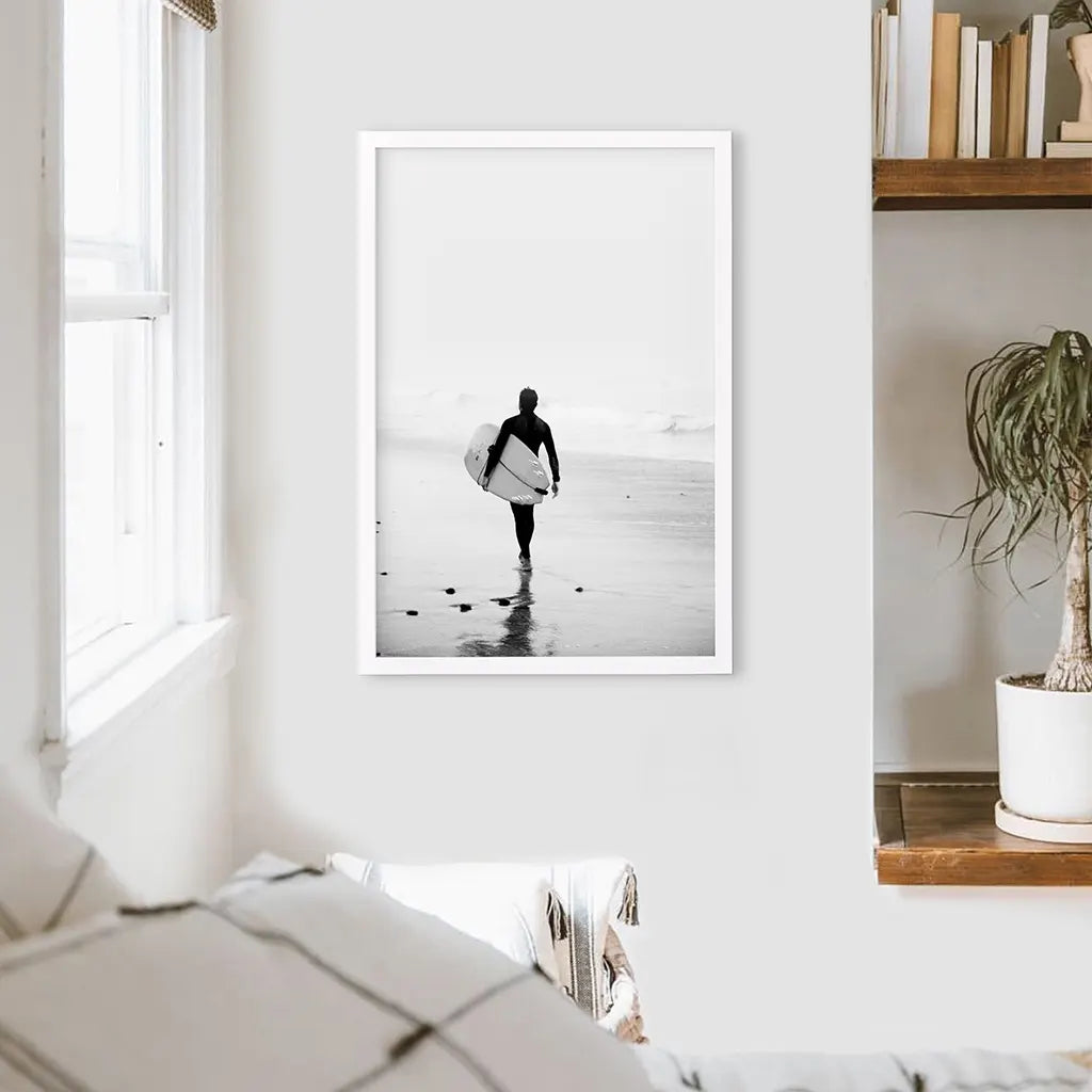 Black and White Surfer Photo - Coastal Wall Art Print