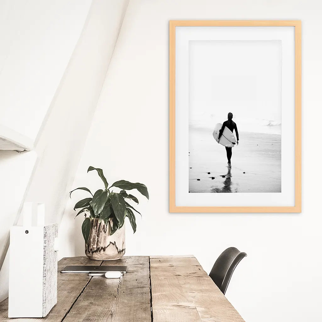 Black and White Surfer Photo - Coastal Wall Art Print