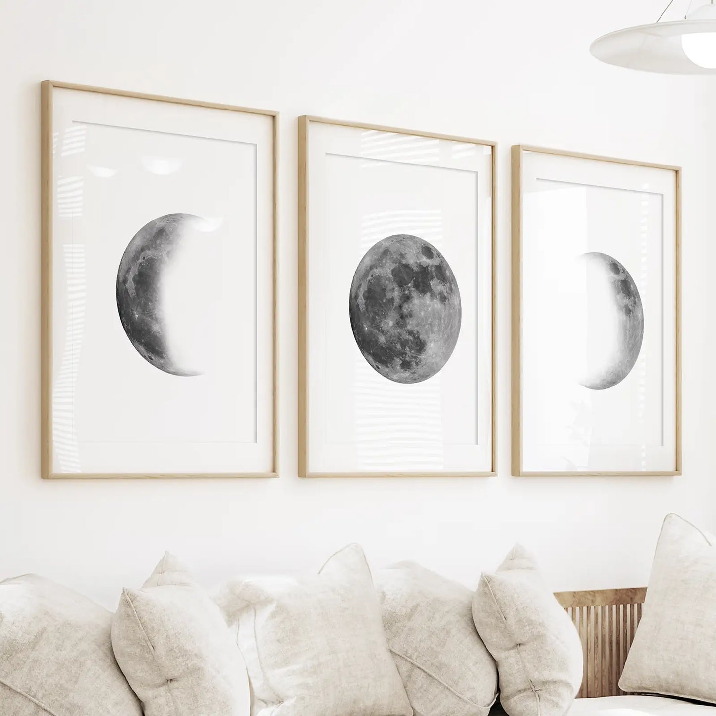 Moon Phases Wall Art, Black White Minimalist 3 Piece Set