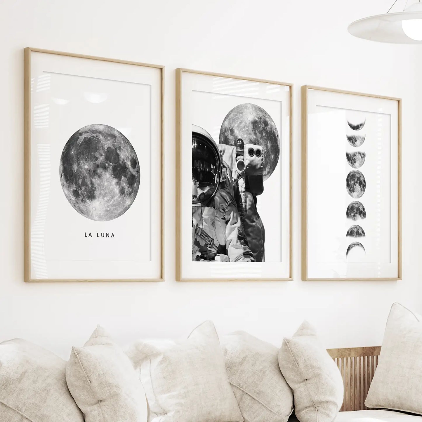 Black and White Moon Phases Wall Art Set of 3