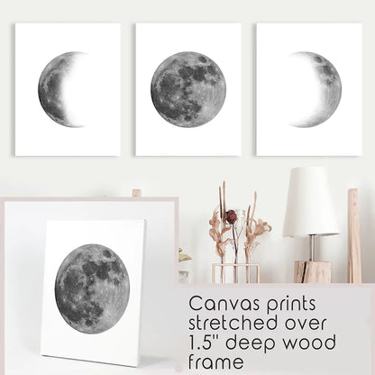 Moon Phases Wall Art, Black White Minimalist 3 Piece Set