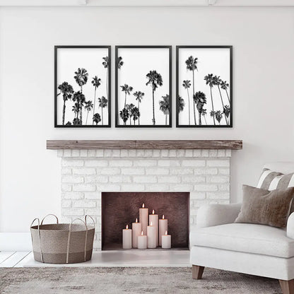 Black White Palm Trees Wall Art Triptych. Boho Beach