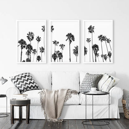 Black White Palm Trees Wall Art Triptych. Boho Beach