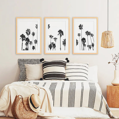 Black White Palm Trees Wall Art Triptych. Boho Beach