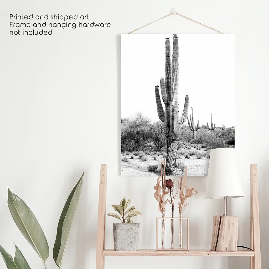 Black and White Saguaro Cactus Poster - Arizona Desert Art