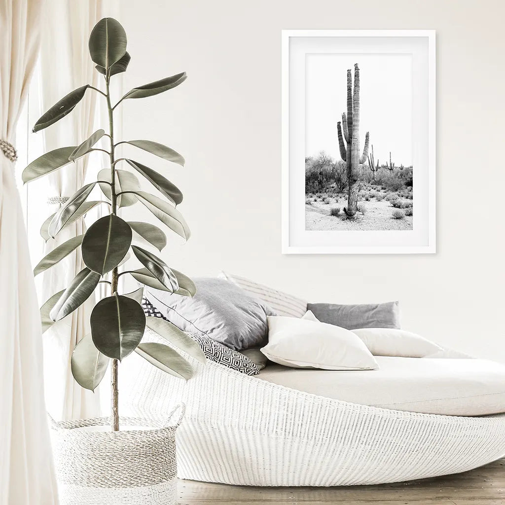 Black and White Saguaro Cactus Poster - Arizona Desert Art