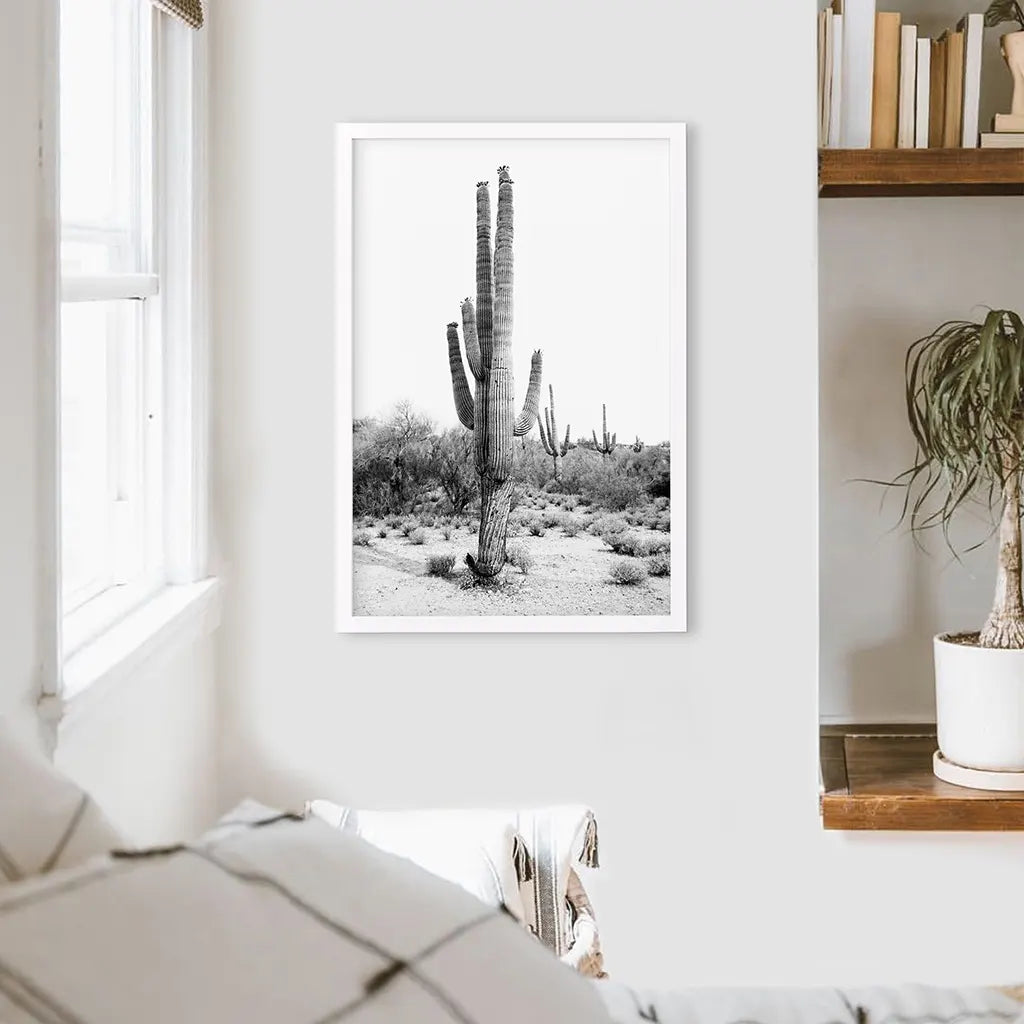 Black and White Saguaro Cactus Poster - Arizona Desert Art