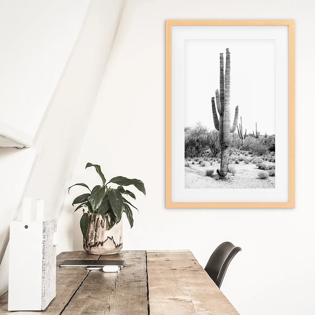 Black and White Saguaro Cactus Poster - Arizona Desert Art
