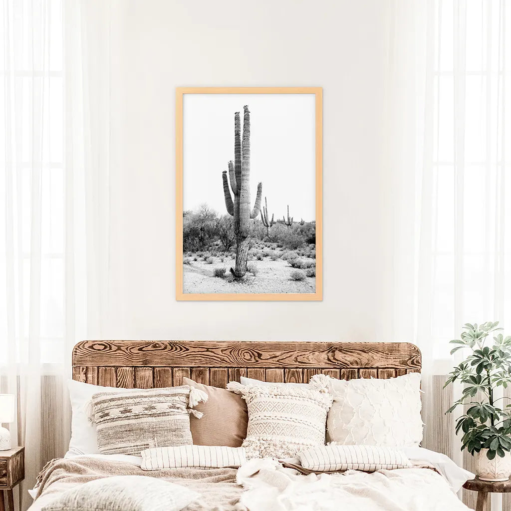 Black and White Saguaro Cactus Poster - Arizona Desert Art