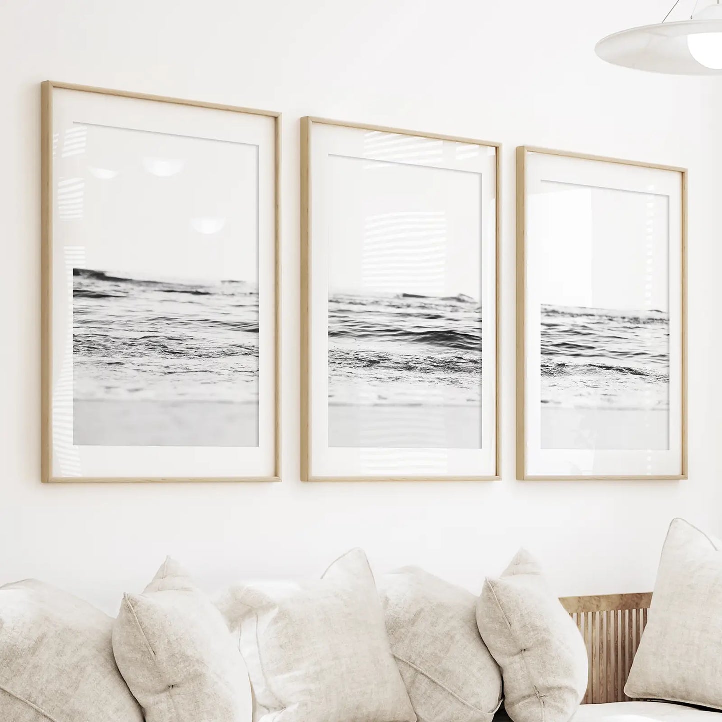 Black White Beach Wave Wall Art, Coastal 3 Piece Set